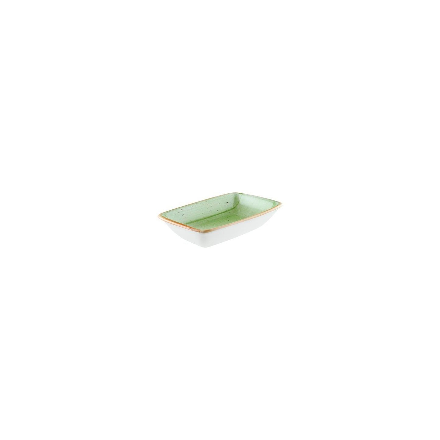 Turgla Vitrified Therapy 6" x 3.75" x h:1.25" 6 oz. Rectangular Green Vitrified Deep Plate - Case Pack: 12