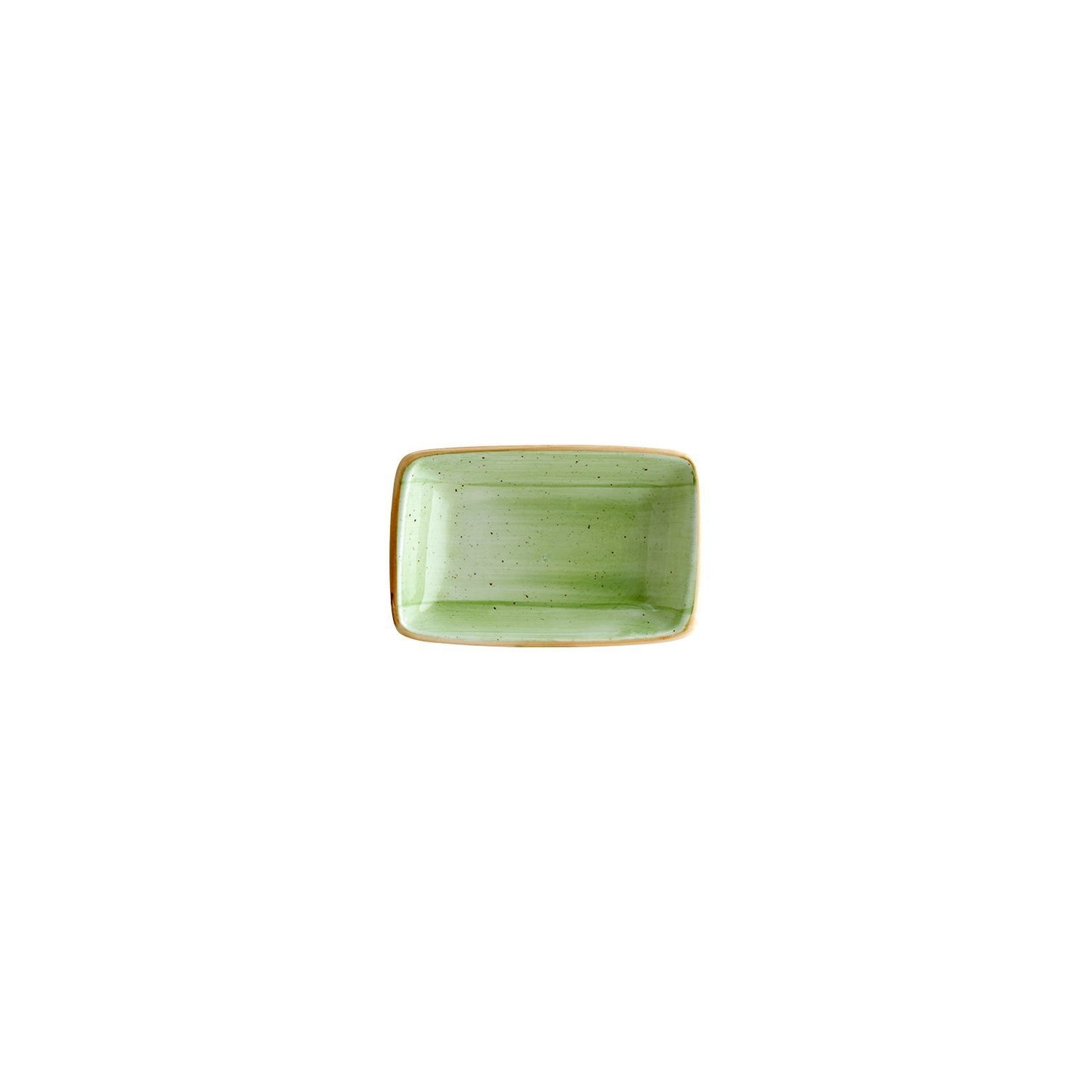 Turgla Vitrified Therapy 6" x 3.75" x h:1.25" 6 oz. Rectangular Green Vitrified Deep Plate - Case Pack: 12