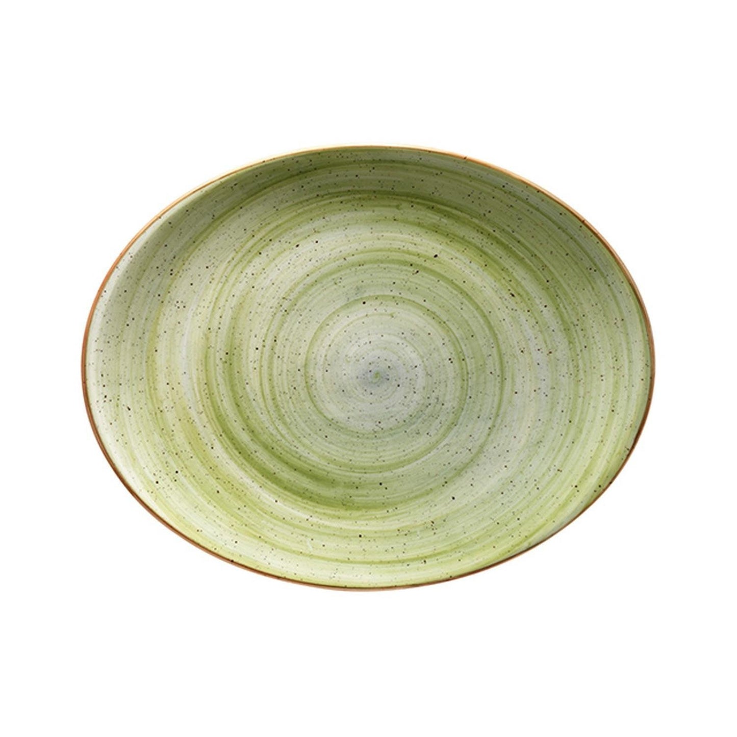 Turgla Vitrified Therapy 12.25" x 9.5" x h:1" Oval Green Vitrified Platter - Case Pack: 6