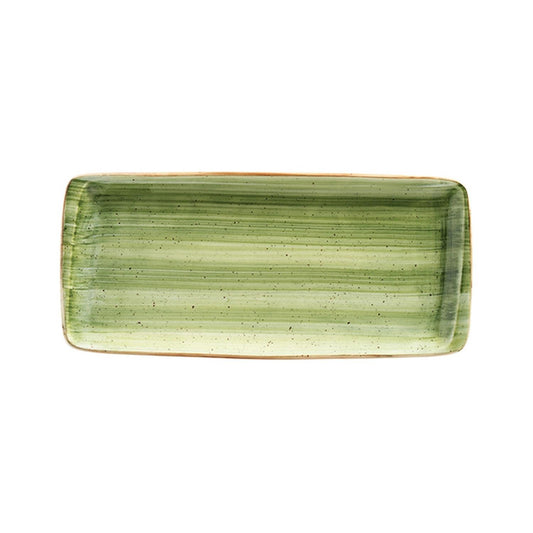 Turgla Vitrified Therapy 13.5" x 6" x h:0.75" Rectangular Green Vitrified Platter - Case Pack: 12