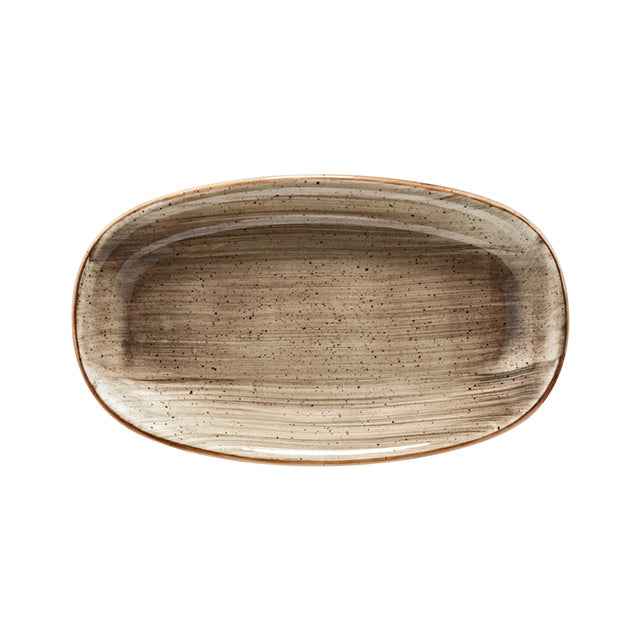 Porcelain Terrain 6" x 3.5" x h:0.75" Oval Brown Porcelain Platter - Case Pack: 12