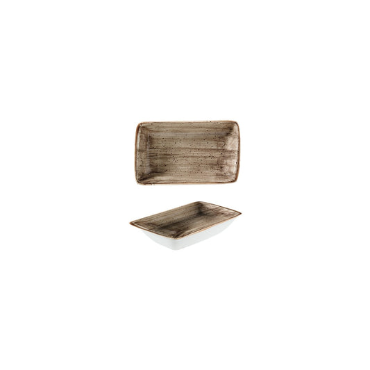 Porcelain Terrain 6" x 3.75" x h:1.25" 6 oz. Rectangular Brown Porcelain Deep Plate - Case Pack: 12