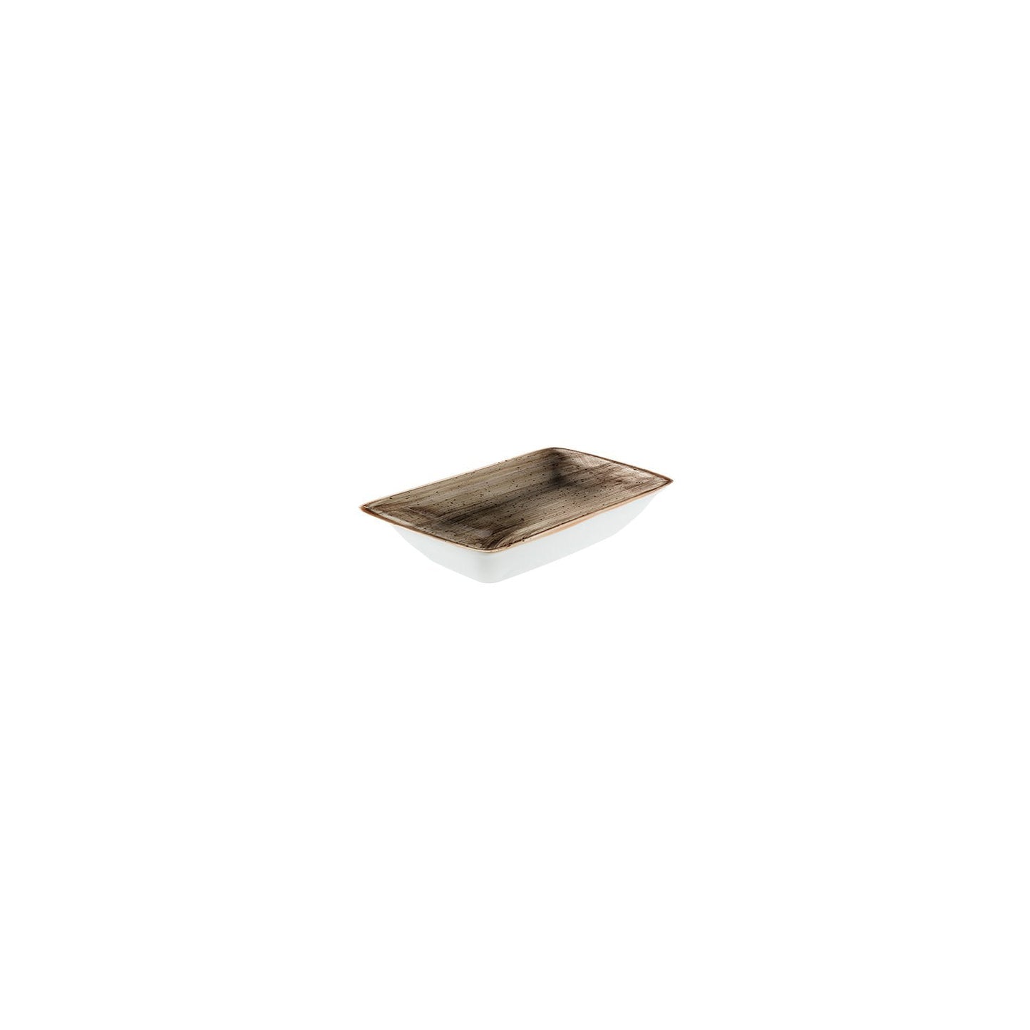 Porcelain Terrain 6" x 3.75" x h:1.25" 6 oz. Rectangular Brown Porcelain Deep Plate - Case Pack: 12