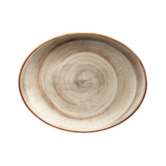 Porcelain Terrain 12.25" x 9.5" x h:1" Oval Brown Porcelain Platter - Case Pack: 6