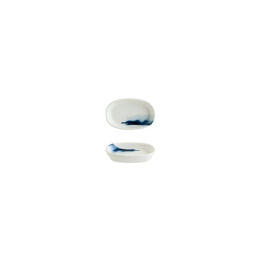 Porcelain Blue Wave 4" x 2.5" x h:0.75" Oval Decorated Porcelain Platter - Case Pack: 12