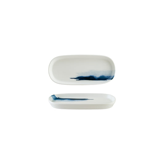 Blue Wave 8.5" x 4" x h:0.75" Oval Decorated Vitrified Platter