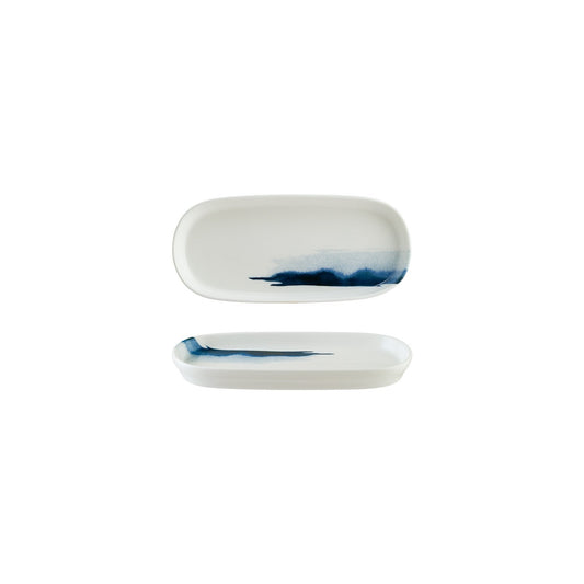 Porcelain Blue Wave 8.5" x 4" x h:0.75" Oval Decorated Porcelain Platter - Case Pack: 12