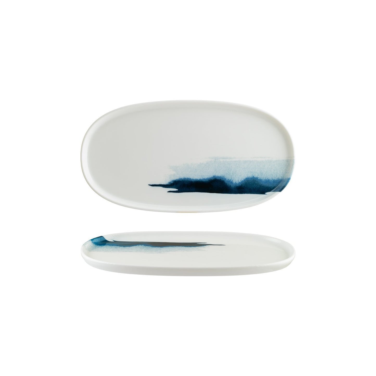 Turgla Vitrified Blue Wave 12" x 6.25" x h:0.75" Oval Decorated Vitrified Platter - Case Pack: 6