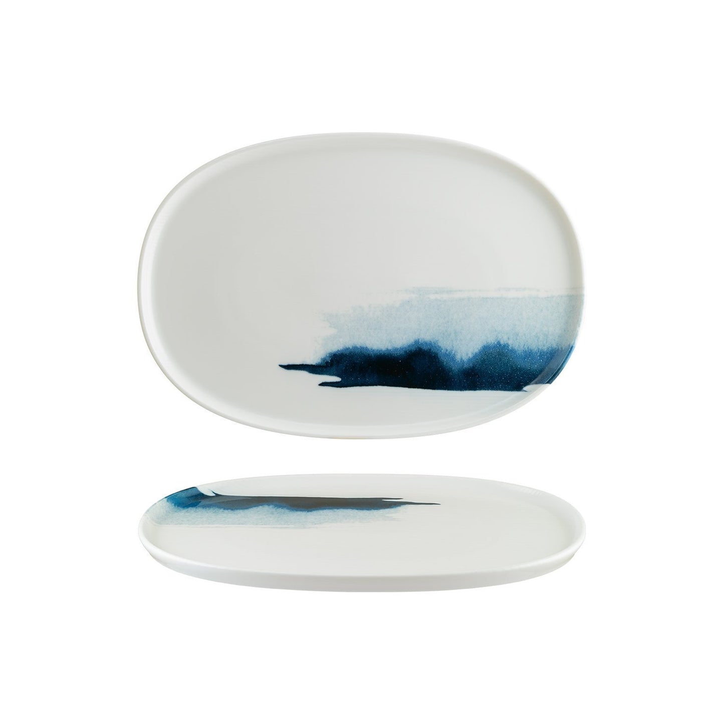 Turgla Vitrified Blue Wave 13" x 9" x h:0.75" Oval Decorated Vitrified Platter - Case Pack: 6