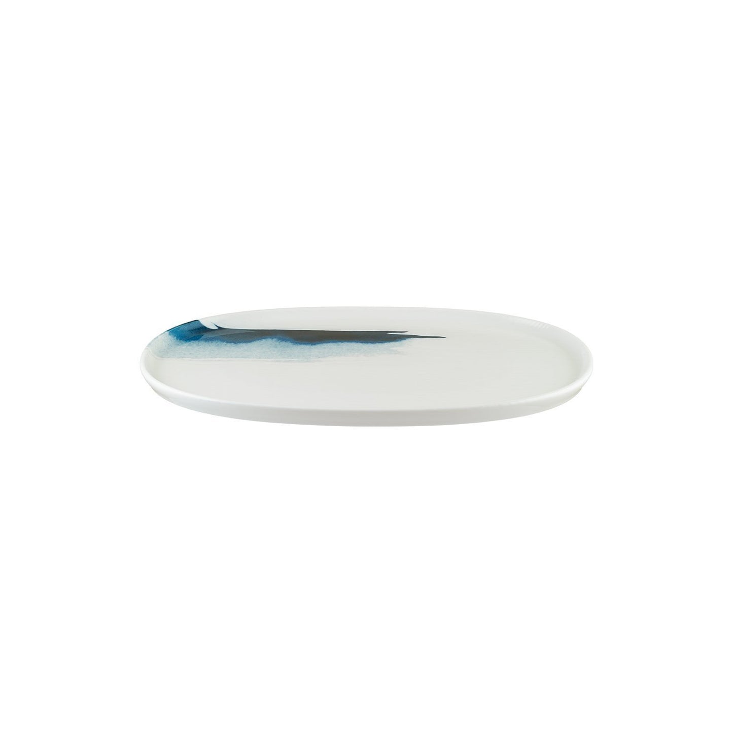 Turgla Vitrified Blue Wave 13" x 9" x h:0.75" Oval Decorated Vitrified Platter - Case Pack: 6