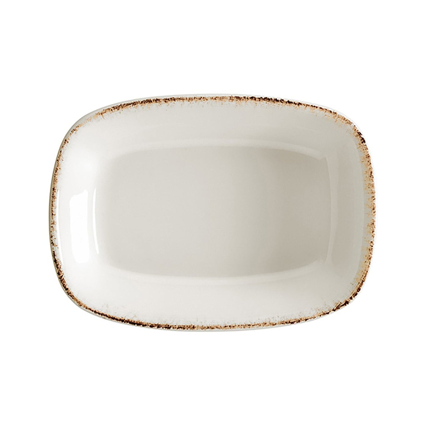 Porcelain Retro 4.75" x 3.25" x h:1" 4 oz. Rectangular Decorated Porcelain Deep Plate - Case Pack: 12