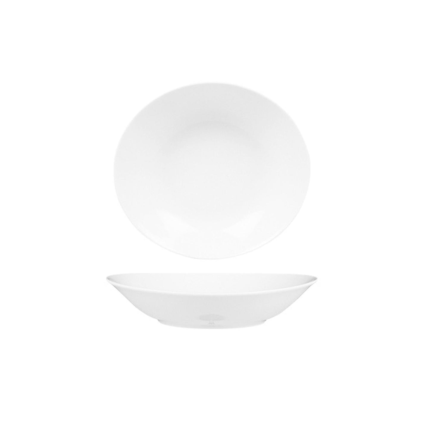 Porcelain Elips 8.5" x 7.75" x h:1.5" 20 oz. Oval White Porcelain Deep Plate - Case Pack:12