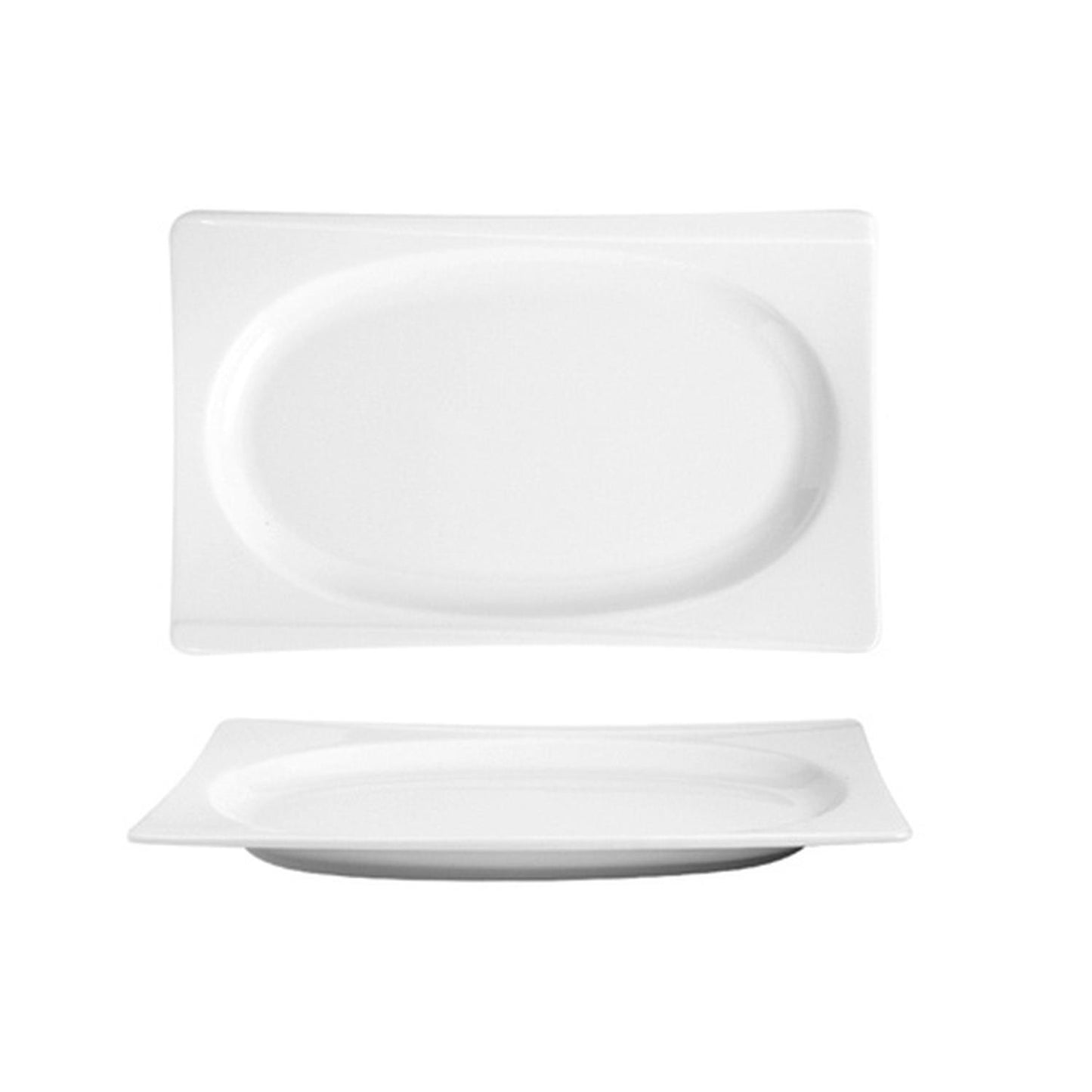 Porcelain Hong Kong 9.75" x 6.25" x h:1" Rectangular White Porcelain Platter - Case Pack:6