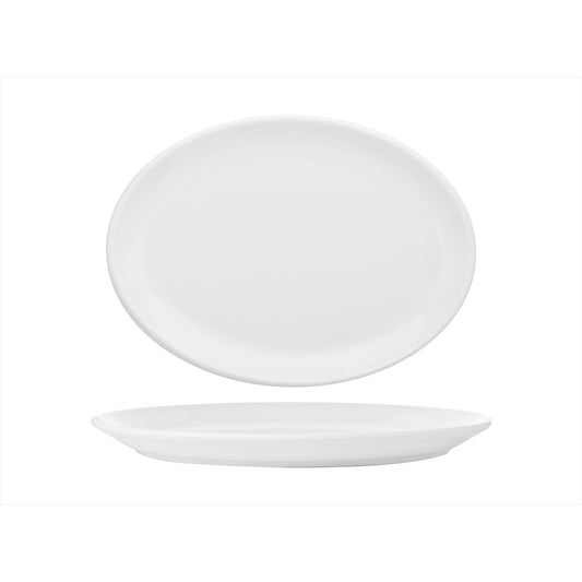 Porcelain Delta-Coupe 6.5" x 4.25" x h:1.25" Oval White Porcelain Platter - Case Pack:6