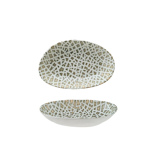 Lapya Wood 6" x 4" x h:1" Organic Decorated Vitrified Platter