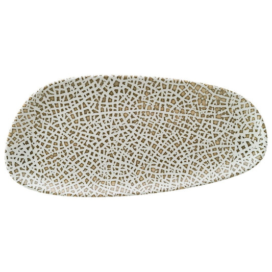Lapya Wood 14" x 7" x h:1" Organic Decorated Vitrified Platter