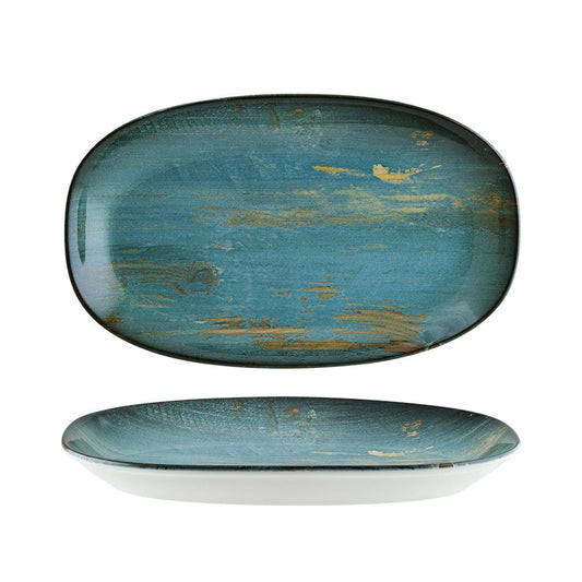 Turgla Vitrified Madera 11.25" x 6.75" x h:1.25" Oval Decorated Vitrified Platter - Case Pack: 6