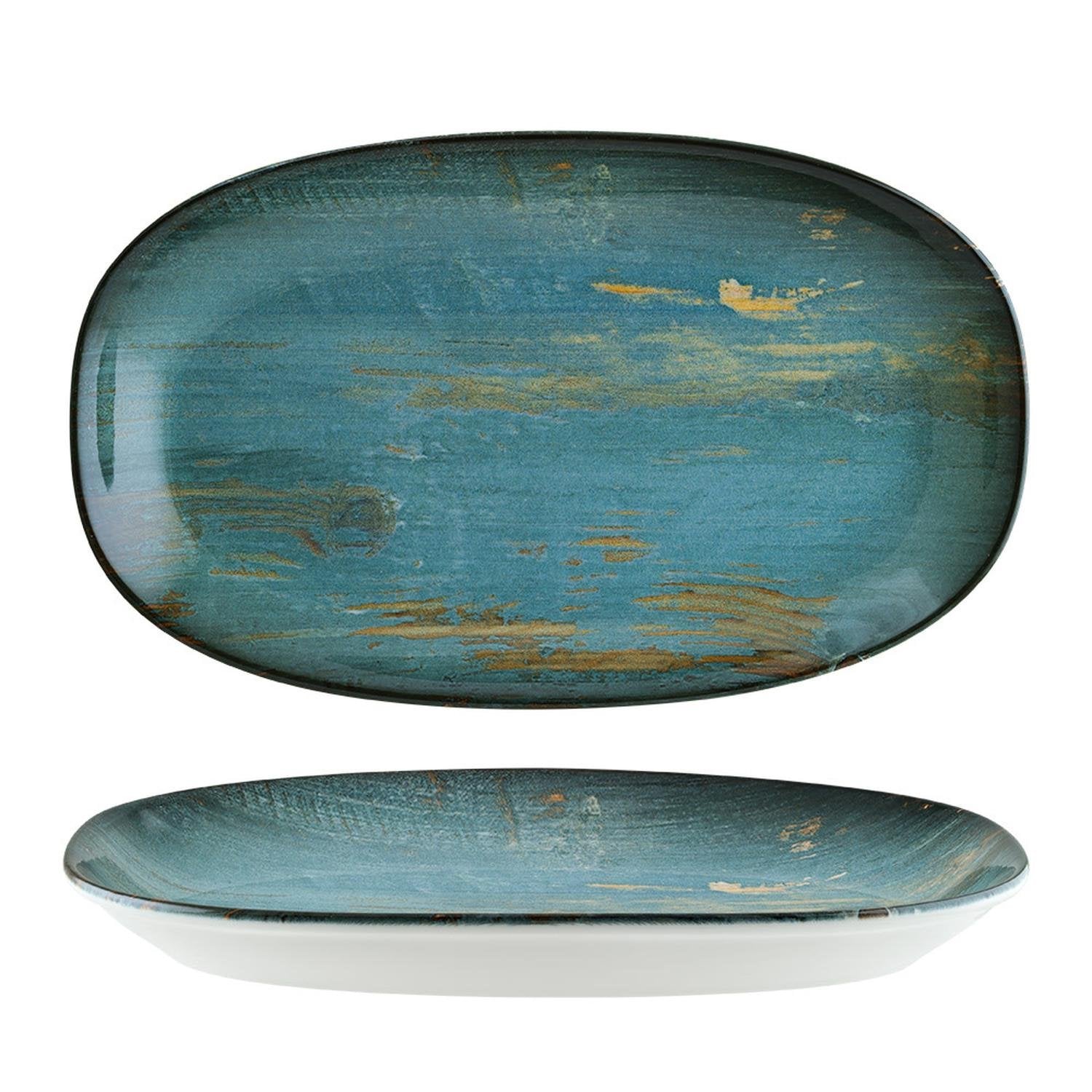 Madera 13" x 7.5" x h:1.5" Oval Decorated Vitrified Platter