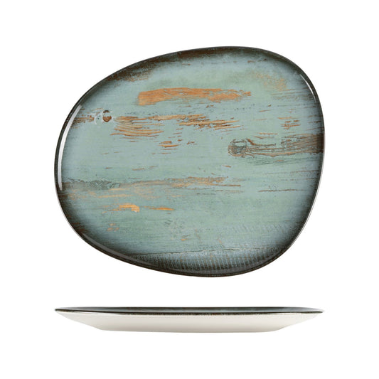Turgla Vitrified Madera 13" x 10.75" Organic Decorated Vitrified Plate - Case Pack: 6