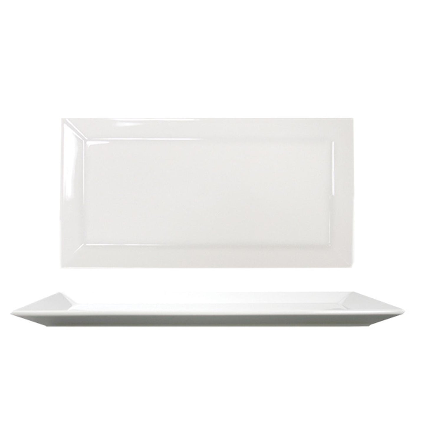 Porcelain Merid 13.5" x 7" x h:0.75" Rectangular White Porcelain Platter - Case Pack:6