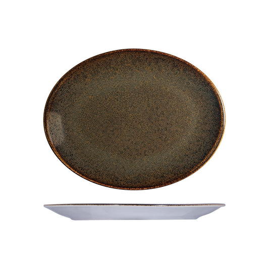 Porcelain Tierra 14.25" x 11" x h:1.25" Oval Brown Porcelain Platter - Case Pack: 6