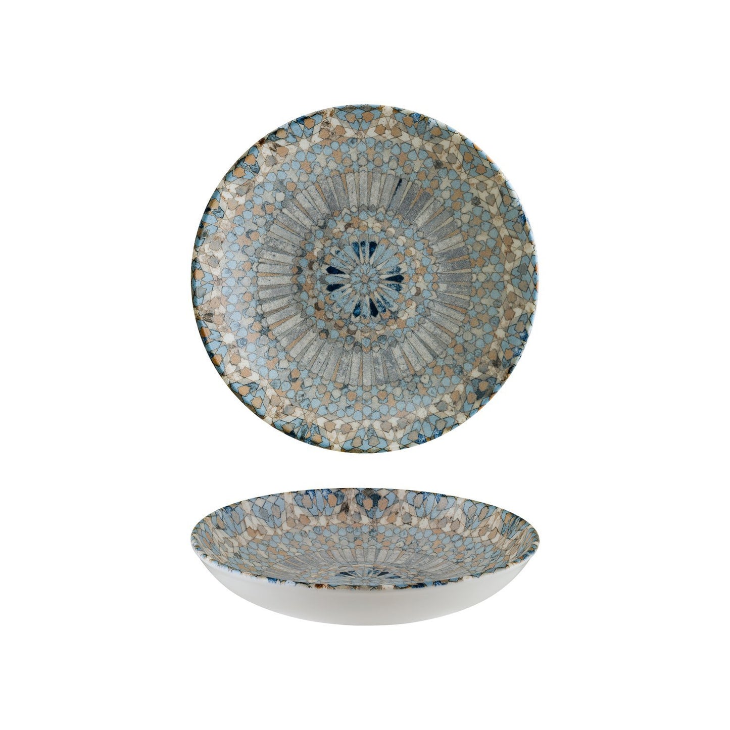 Turgla Vitrified Luca Mosaic Matte dia.10" h:2" 44 oz. Round Decorated Vitrified Bowl - Case Pack: 6