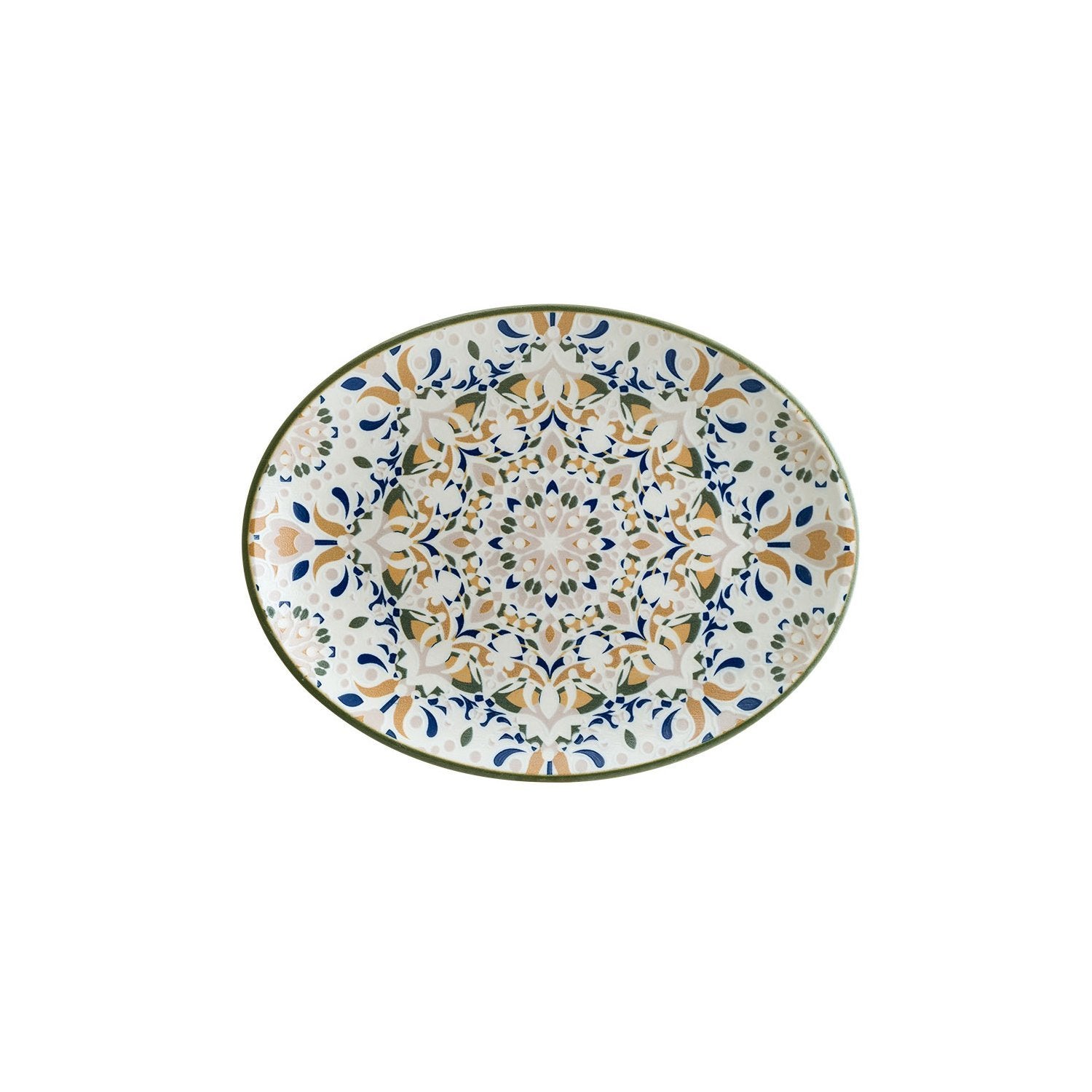 Tenango 12.25" x 9.5" x h:1" Oval Decorated Vitrified Platter