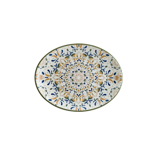Tenango 12.25" x 9.5" x h:1" Oval Decorated Vitrified Platter