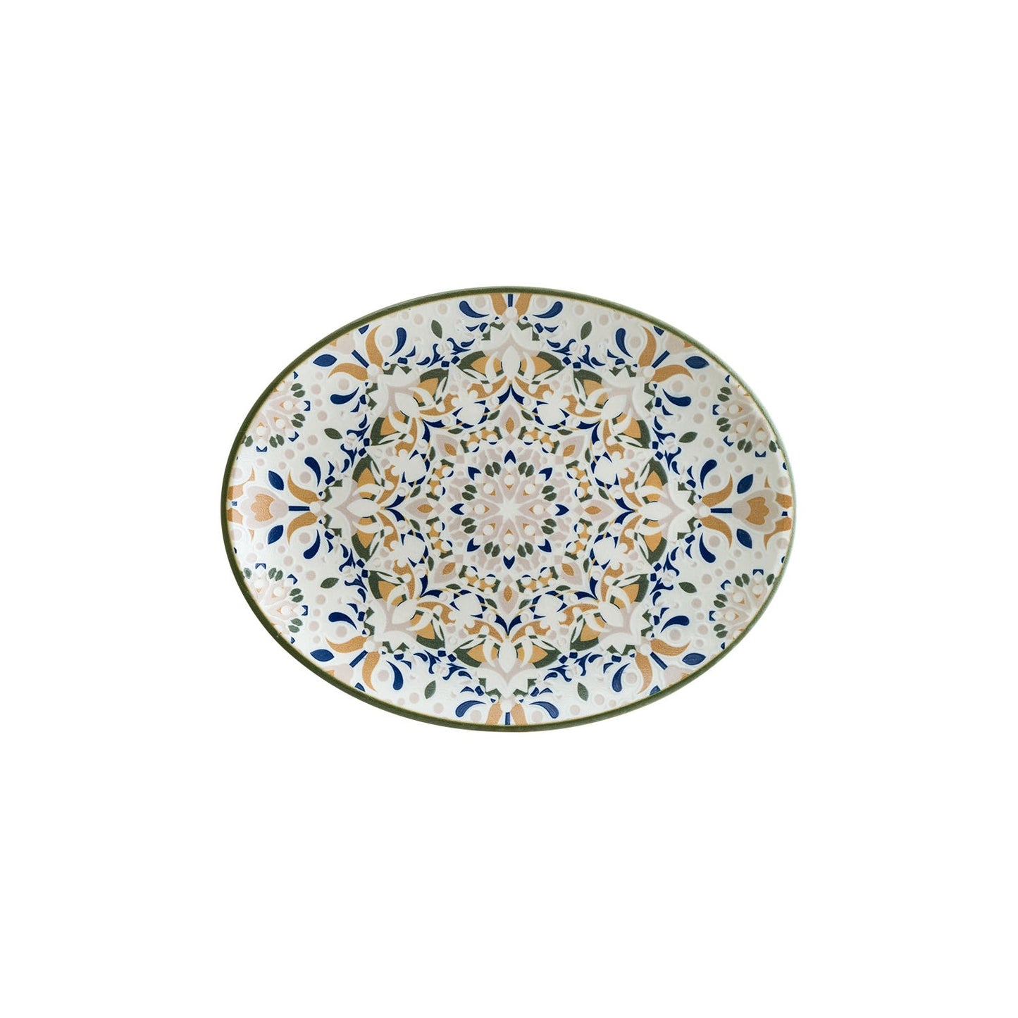 Porcelain Tenango 12.25" x 9.5" x h:1" Oval Decorated Porcelain Platter - Case Pack: 6