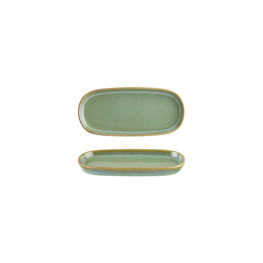 Turgla Vitrified Sage 8.5" x 4" x h:0.75" Oval Green Vitrified Platter - Case Pack: 12