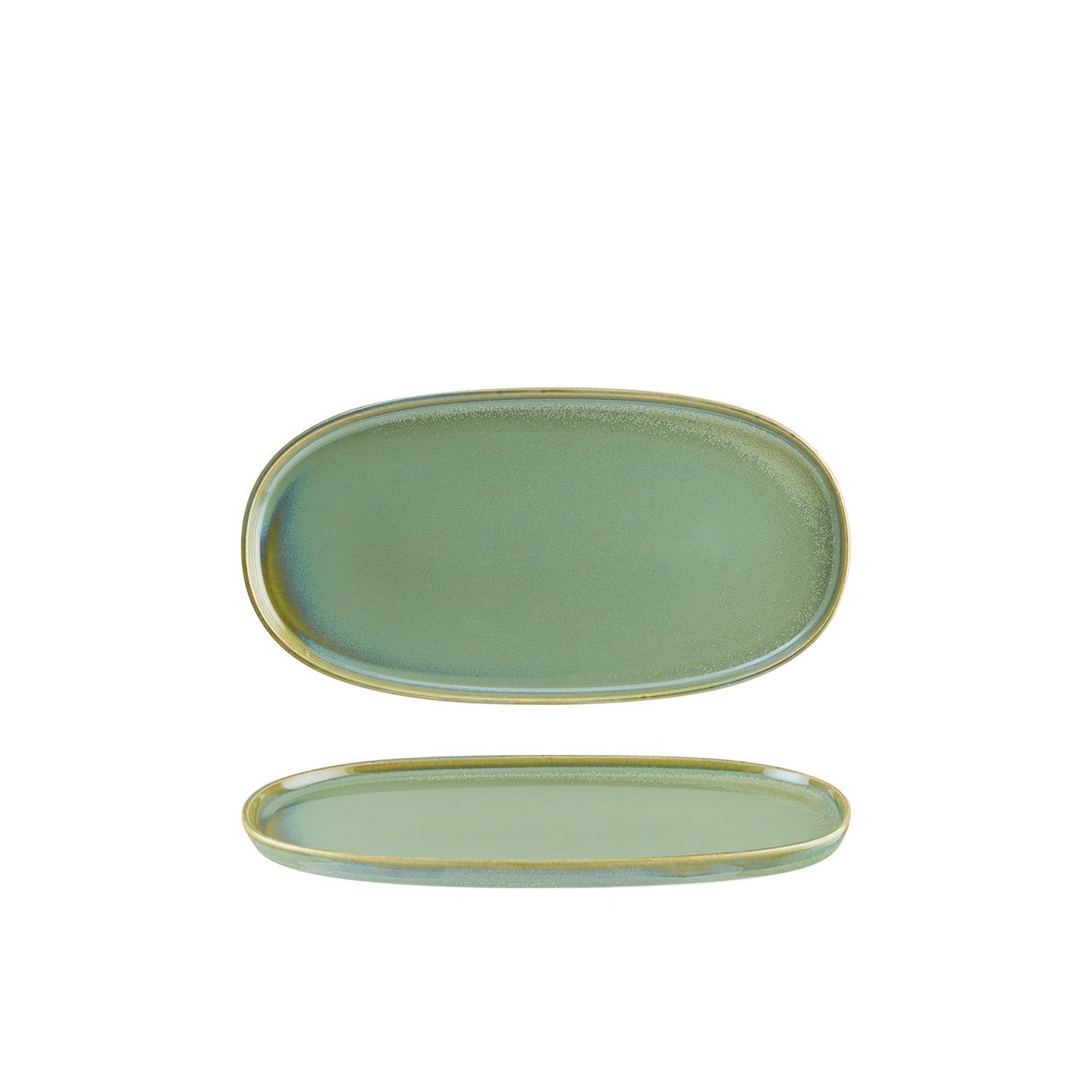 Turgla Vitrified Sage 12" x 6.25" x h:0.75" Oval Green Vitrified Platter - Case Pack: 6