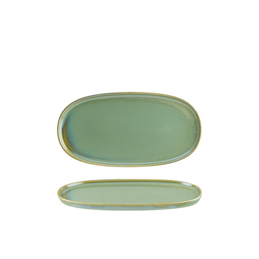 Turgla Vitrified Sage 12" x 6.25" x h:0.75" Oval Green Vitrified Platter - Case Pack: 6