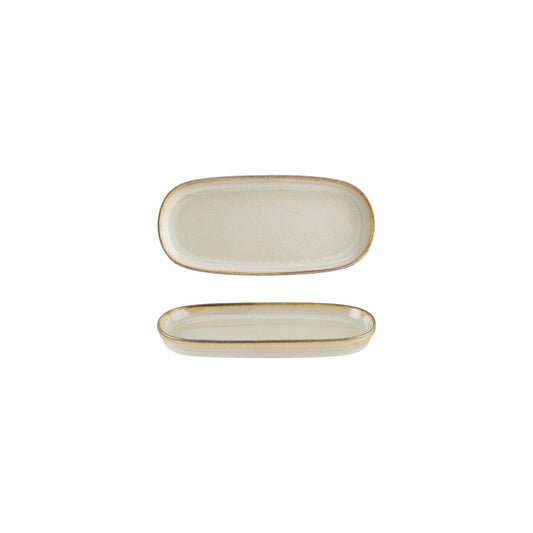 Turgla Vitrified Sand 8.5" x 4" x h:0.75" Oval Beige Vitrified Platter - Case Pack: 12