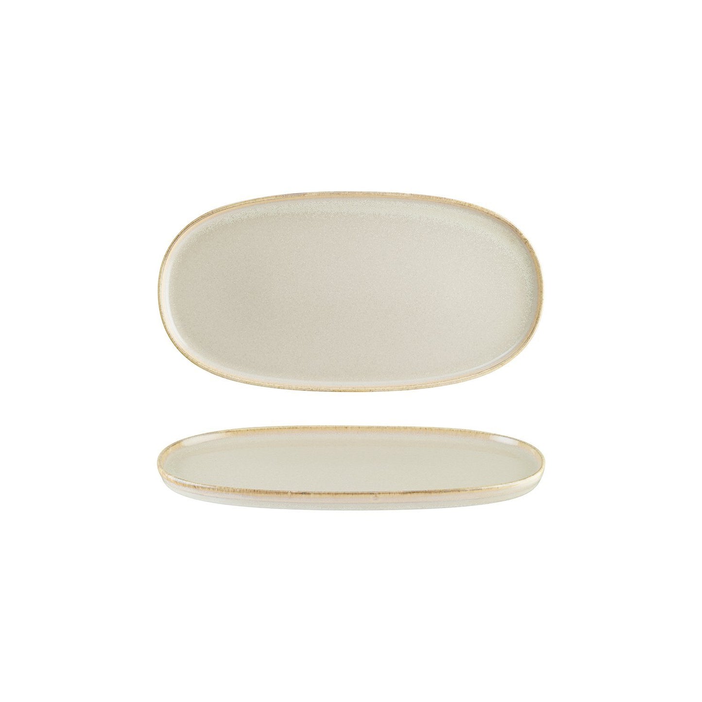 Turgla Vitrified Sand 12" x 6.25" x h:0.75" Oval Beige Vitrified Platter - Case Pack: 6