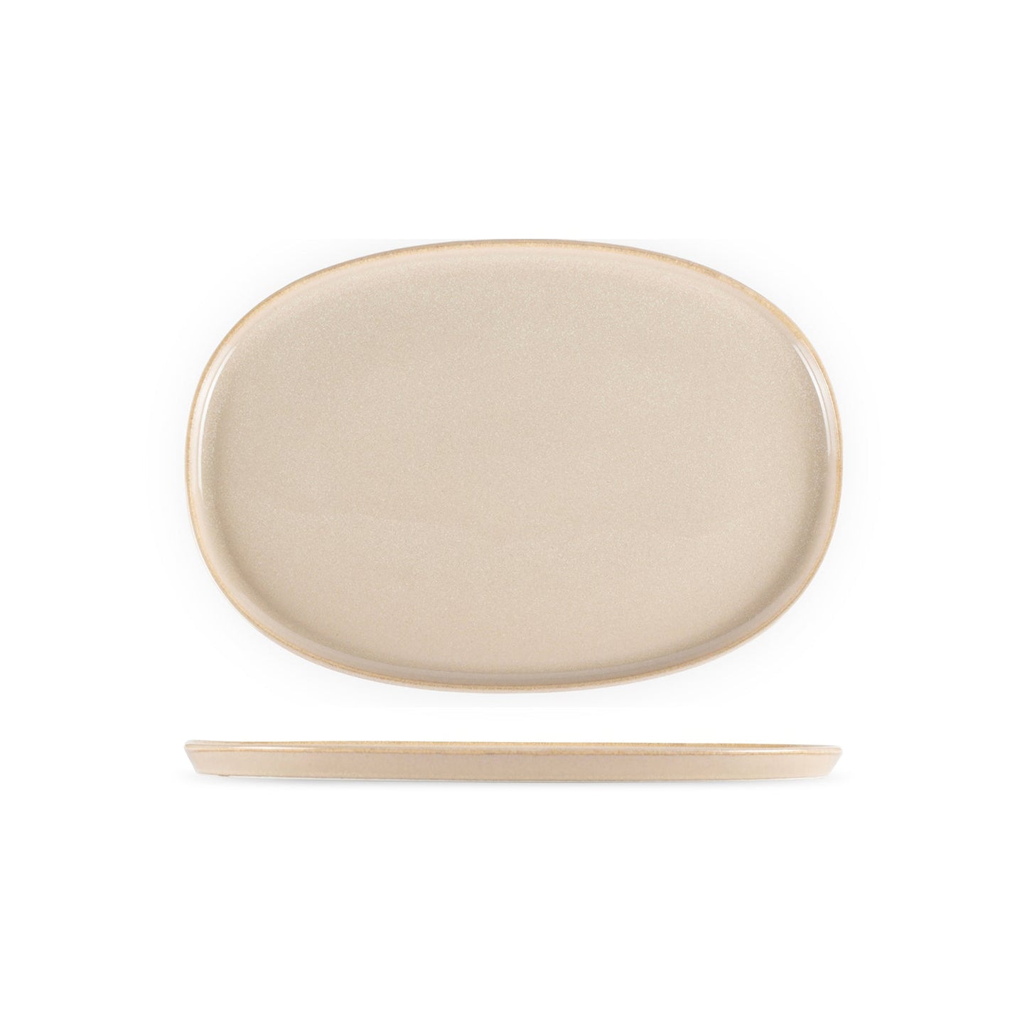 Porcelain Sand 13" x 9" x h:0.75" Oval Beige Porcelain Platter - Case Pack: 6