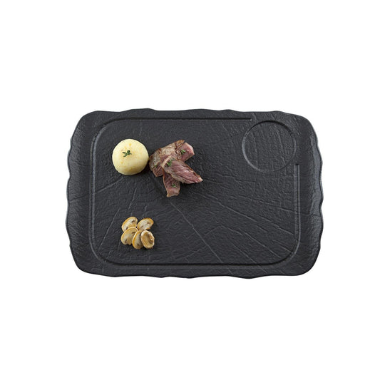 Turgla Vitrified Shade 14.5" x 9" x h:0.5" Rectangular Black Vitrified Platter - Case Pack: 6