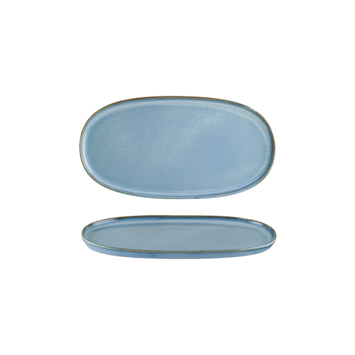 Turgla Vitrified Sky 12" x 6.25" x h:0.75" Oval Blue Vitrified Platter - Case Pack: 6