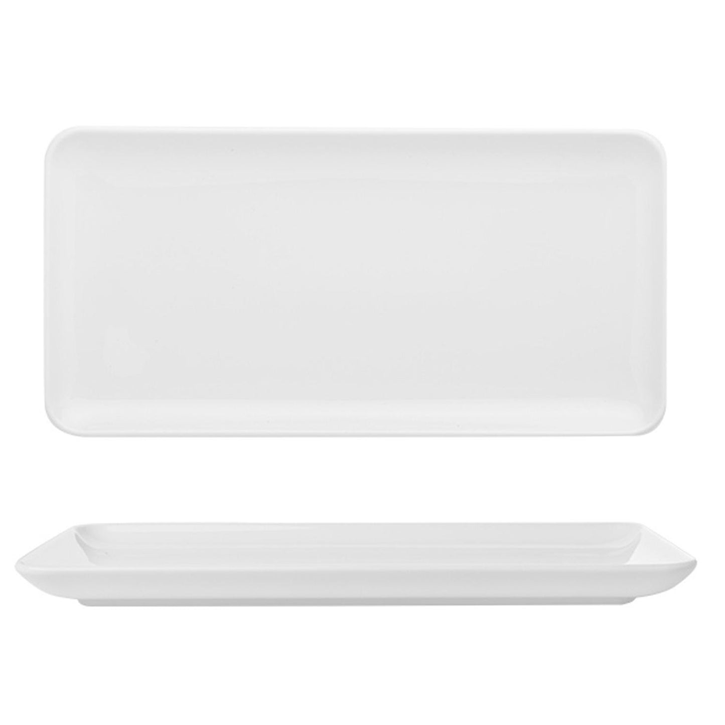 Porcelain Santa Monica 12.25" x 6.25" x h:1" Rectangular White Porcelain Platter - Case Pack:6