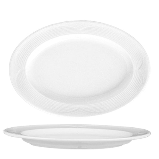 Porcelain Saturn 13" x 9.25" x h:1.25" Oval White Porcelain Platter - Case Pack:6