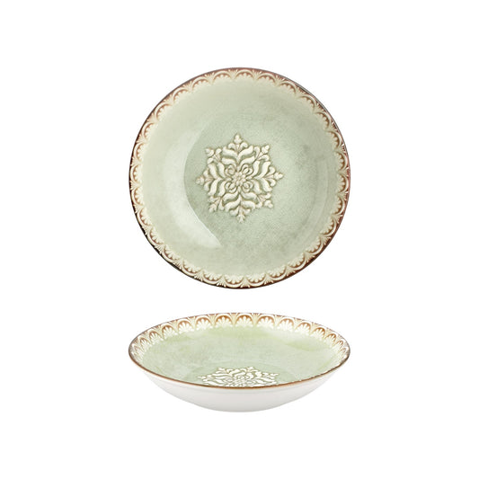 Rome dia.9.75" h:0" 44 oz. Round Green Vitrified Deep Plate