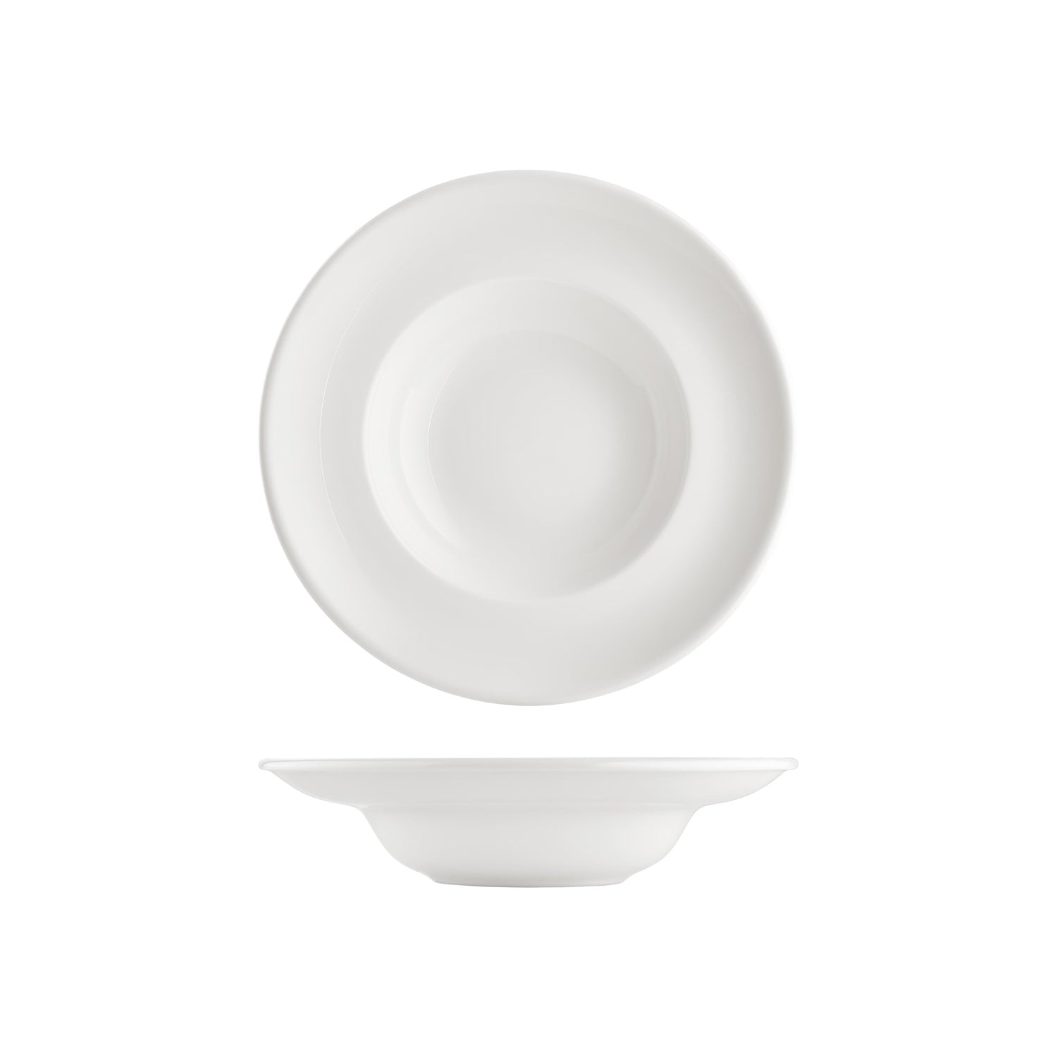 Gourmet dia.10.75" h:0" 17 oz. Round Warm White Vitrified Deep Plate