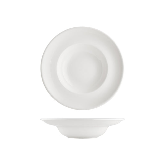 Gourmet dia.10.75" h:0" 17 oz. Round Warm White Vitrified Deep Plate