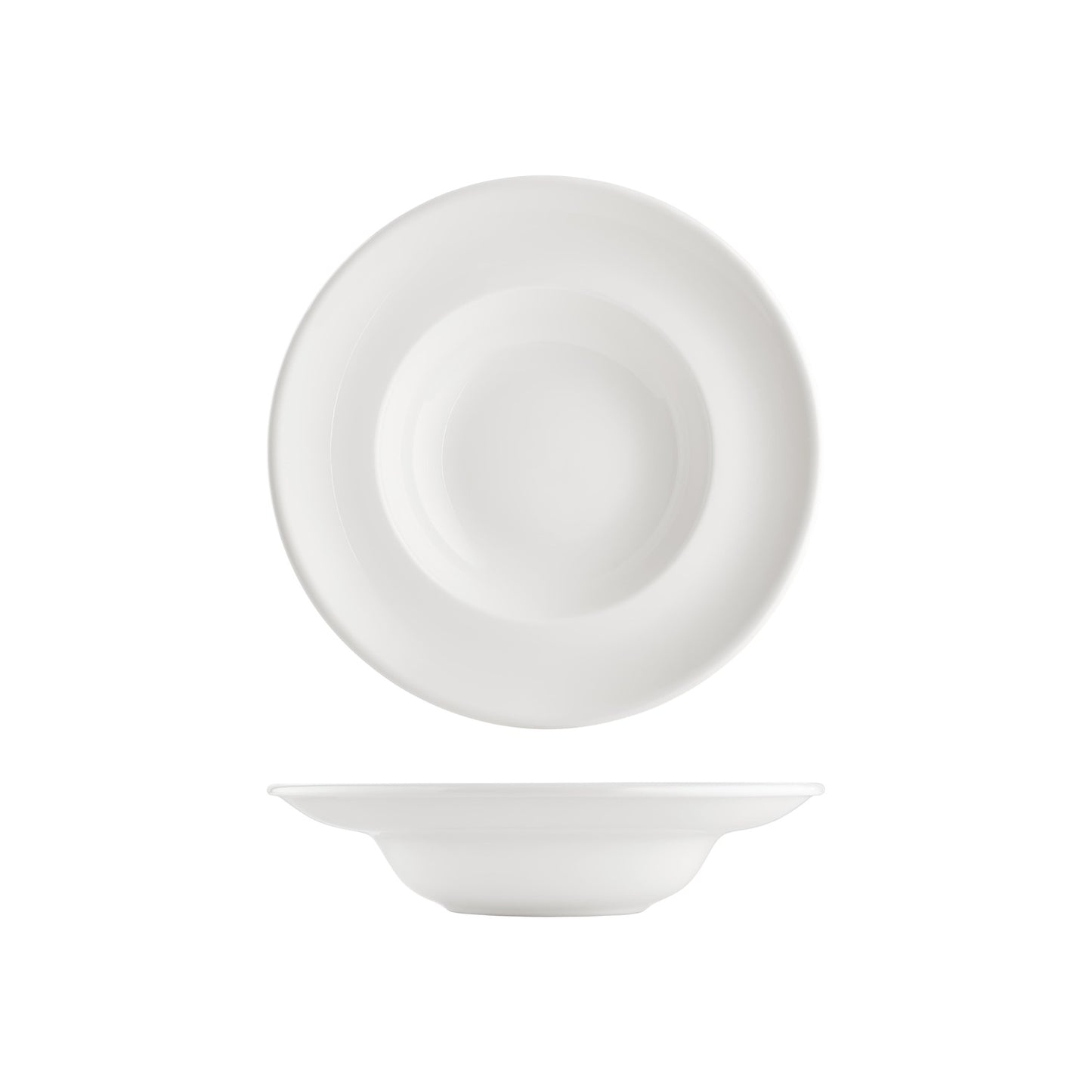 Gourmet dia.10.75" h:0" 17 oz. Round Warm White Vitrified Deep Plate