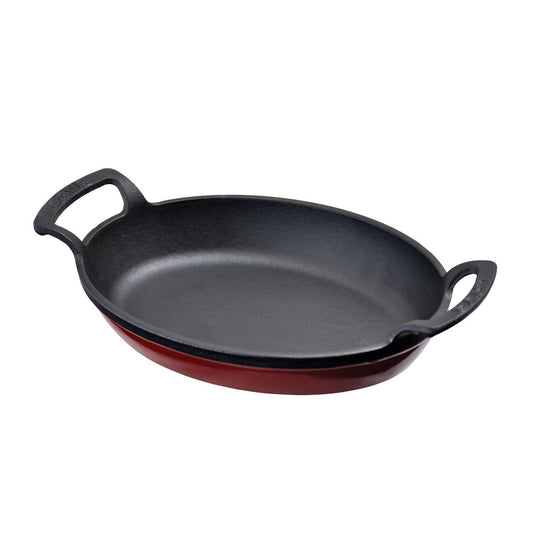 Cast Iron 9" x 6.75" x h:2.5" Oval Red Cast Iron Pan - Case Pack: 1