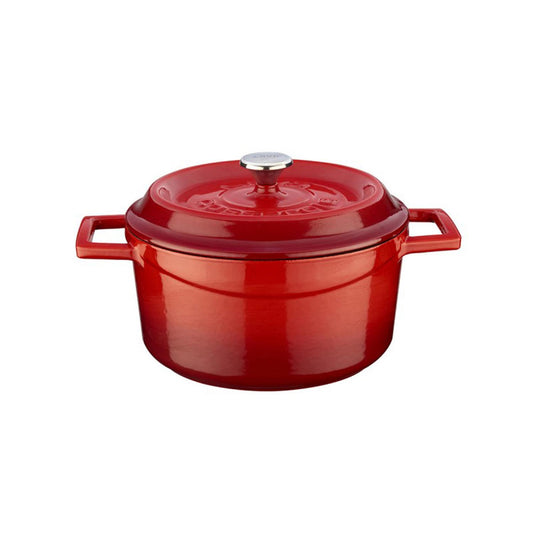 Cast Iron dia.7.75" h:4" 3 qt. Round Red Cast Iron Dutch Oven - Case Pack: 1